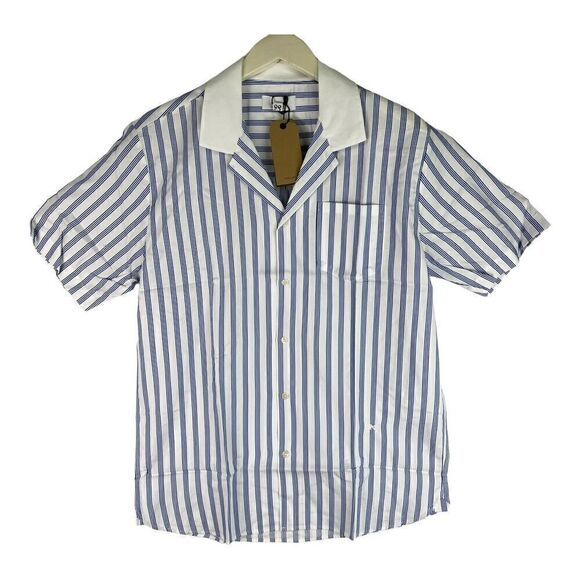 New Soulland Cornwall Men White Striped Shirt Short Sleeve Slim Button-Down US L - Picture 3 of 13